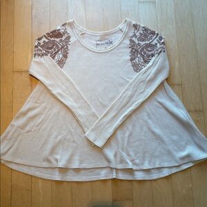 We The Free Cream and Brown Long Sleeve Top